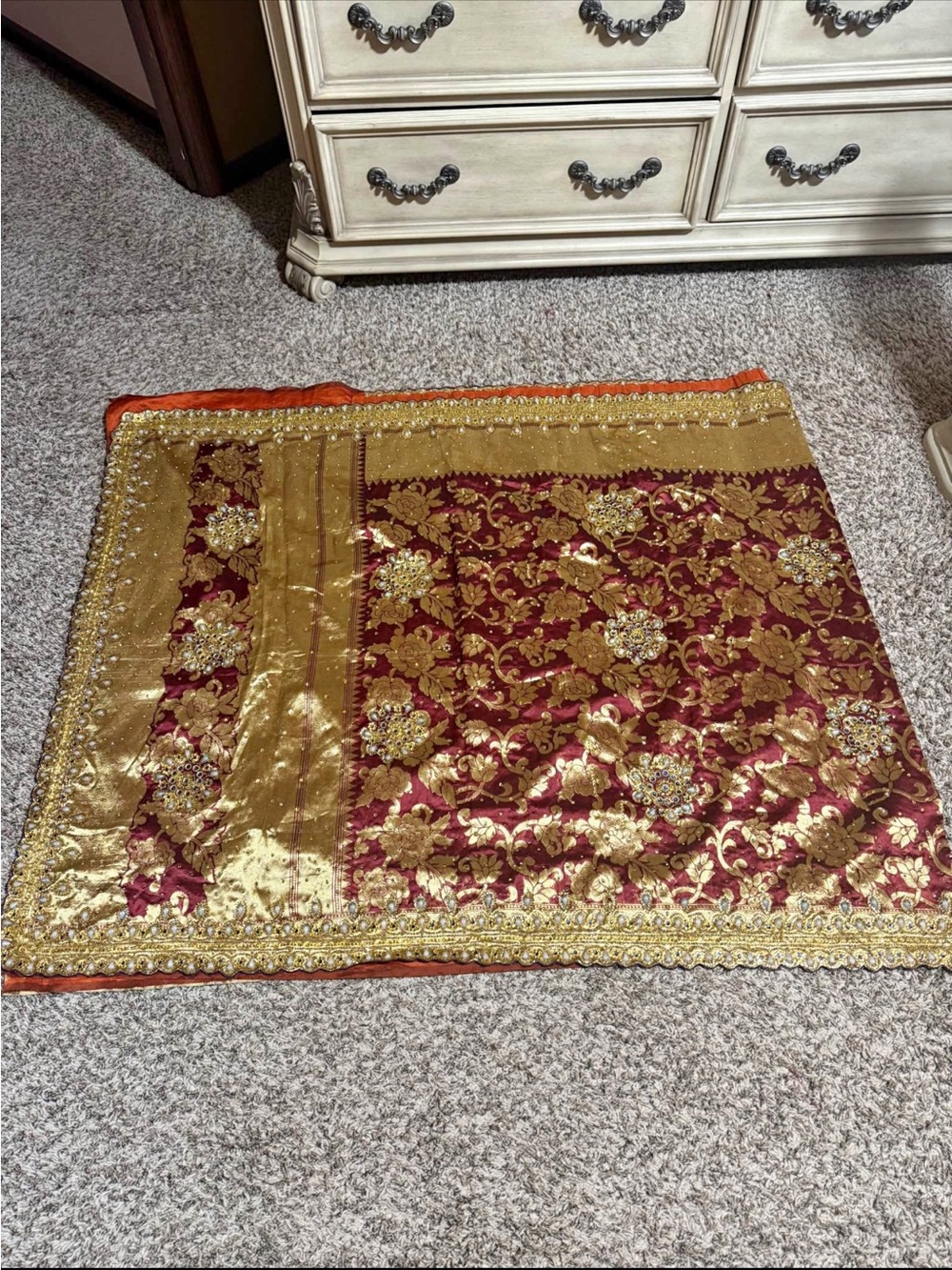 Embroidered Maroon,orange gold saree with blouse